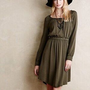 ANTHROPOLOGIE "Ocala Shirtdress" in Moss Green Casual Elastic Waist Utility